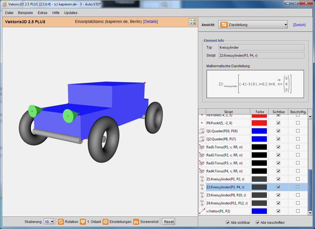 Vektoris3D Arbeitsfenster mit 3D-Konstruktion